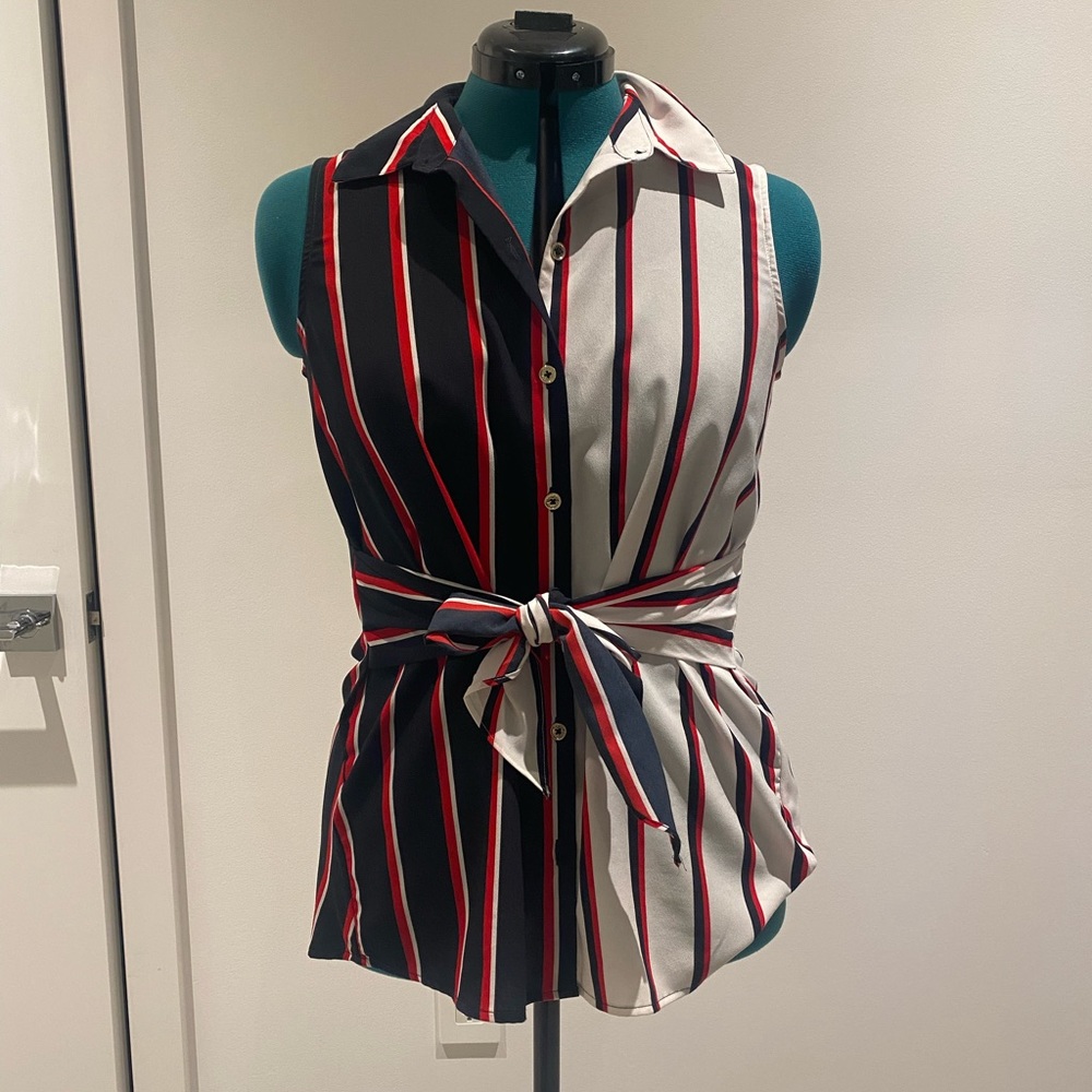 Tommy Hilfiger, P/S, Color blocked Blouse, sleeveless, waist tie